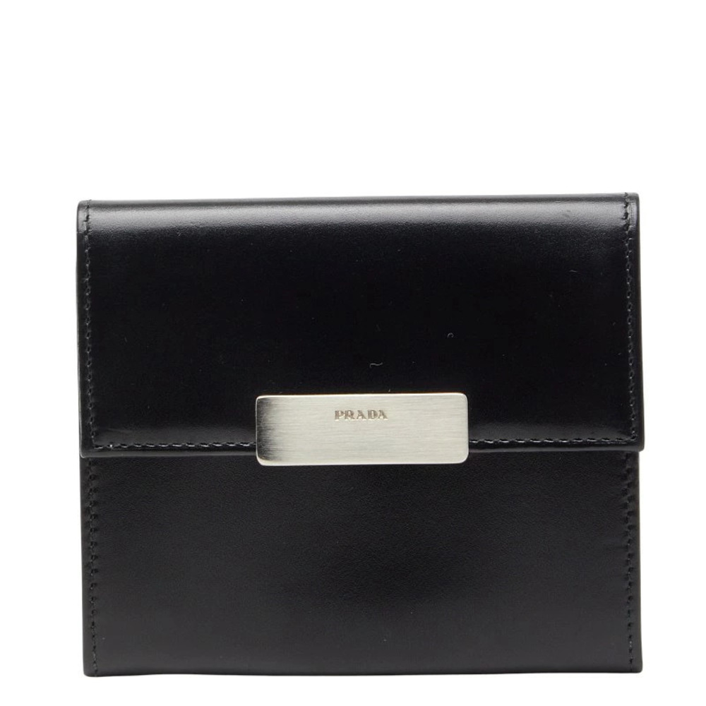 Prada coin case Wallet black leather